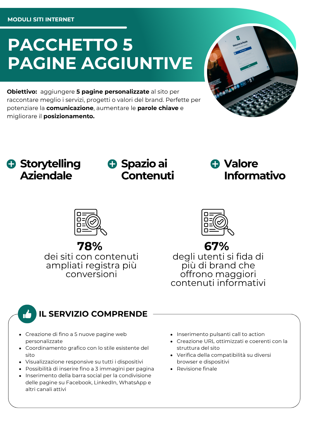 Pacchetto 5 pagine aggiuntive - moduli siti internet - netkom - modena